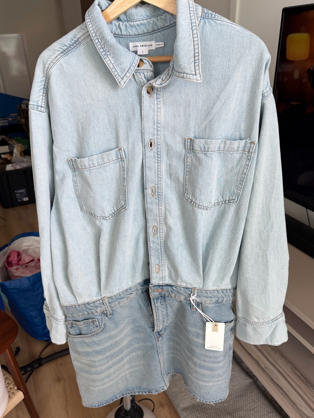 Good American Light Blue Denim Dress